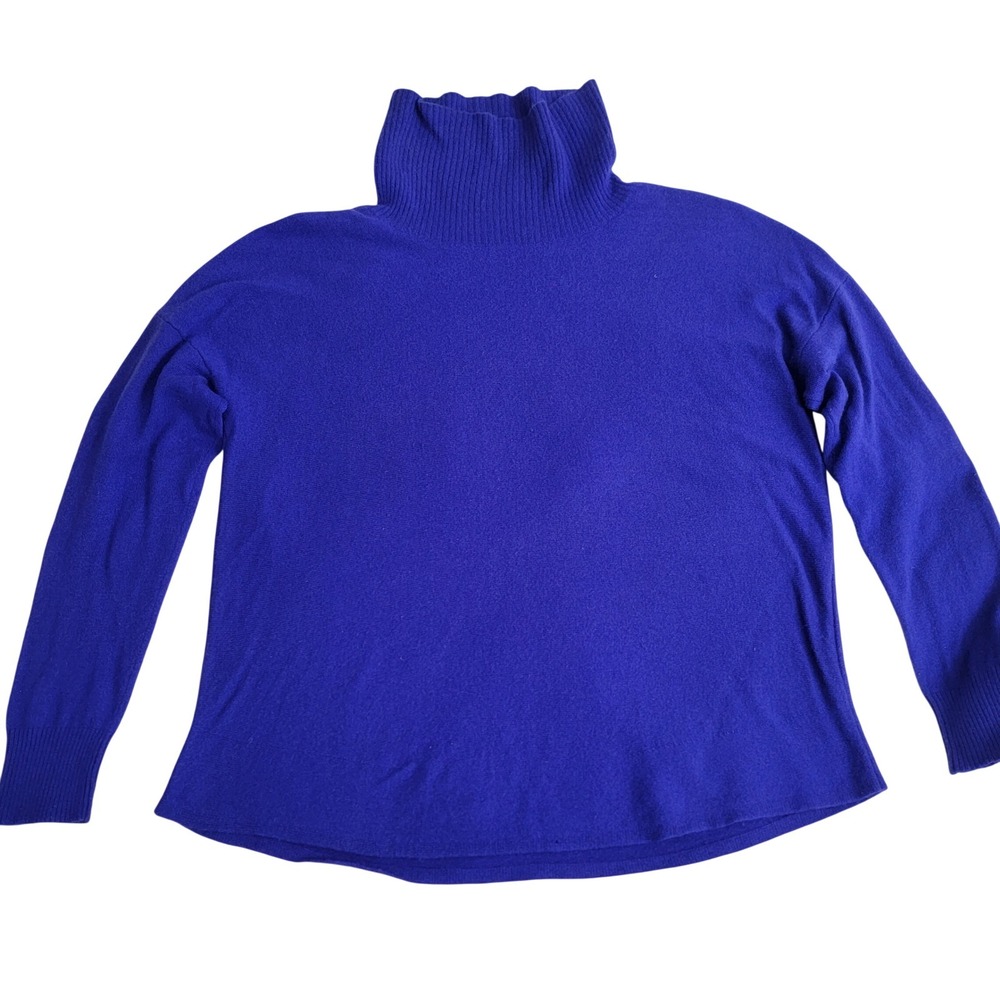Eileen Fisher 100% Wool‎ Italian Yarn Turtleneck Sweater Blue Sz Large Relaxed